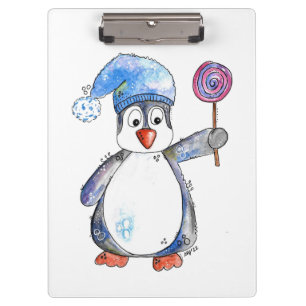 Niedlicher Whimsikaler Pinguin mit Lollipop Klemmbrett