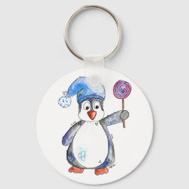 Niedlicher Whimsikaler Pinguin mit Lollipop Schlüsselanhänger