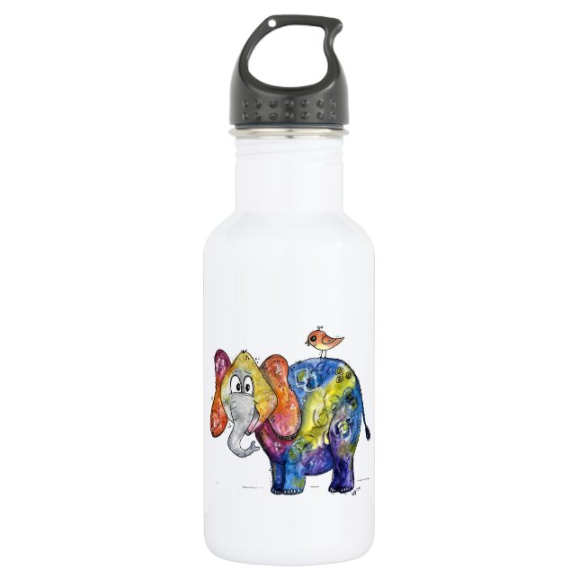 Niedlicher Whimsikfarbener Elefant Edelstahlflasche (Vorderseite)