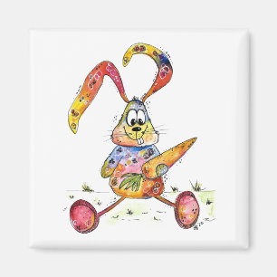 Niedlicher Whimsikfarbener Hase mit Karotte Magnet