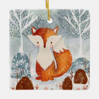 Niedlicher Whimsikfox in Waldschmuck Keramikornament