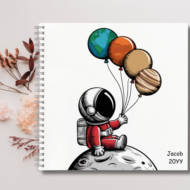 Niedlicher whimsischer Astronaut, Planet-Weltraum, Notizbuch (Von Creator hochgeladen)