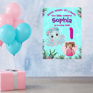 Niedlicher Whimsischer Bläschen Oktopus Geburtstag Poster