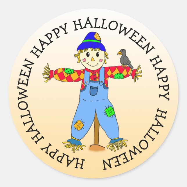Niedlicher Whimsischer Cartoon Halloween Scarecrow Runder Aufkleber (Vorderseite)