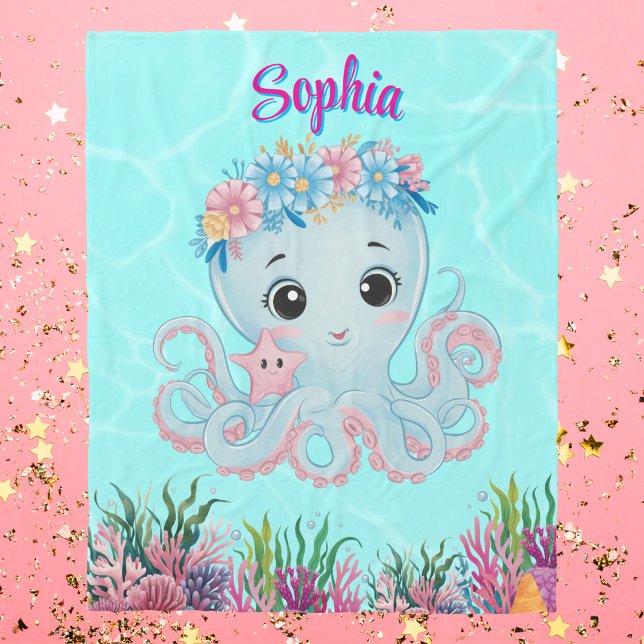 Niedlicher Whimsischer Floral Octopus Girly Geburt Fleecedecke (Von Creator hochgeladen)