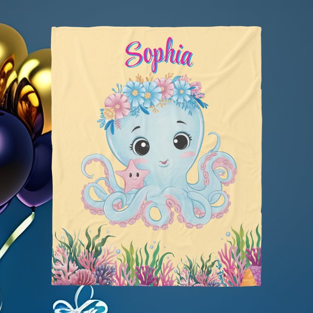 Niedlicher Whimsischer Floral Octopus Girly Geburt Fleecedecke (Von Creator hochgeladen)