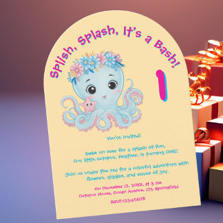 Niedlicher Whimsischer Floral Octopus Girly Kinder Einladung