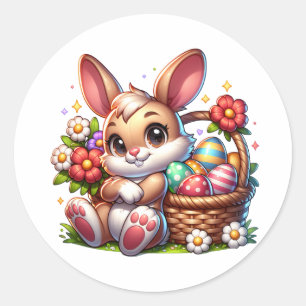 Niedlicher Whimsischer Osterhase mit Korb Runder Aufkleber