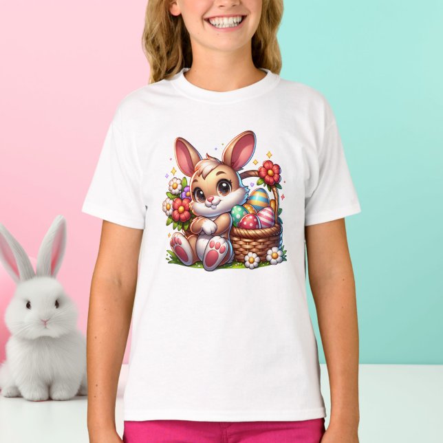 Niedlicher Whimsischer Osterhase mit Korb T-Shirt (Von Creator hochgeladen)