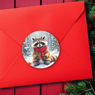 Niedlicher Whimsischer Raccoon Runder Aufkleber