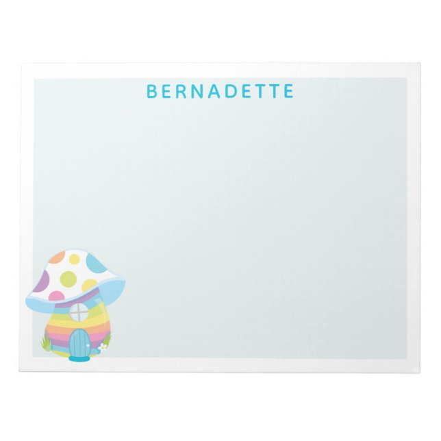 Niedlicher Whimsischer Regenbogen Pilz Haus Blauer Notizblock (Vorderseite)