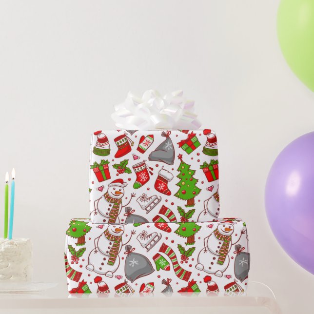 Niedlicher Whimsischer Schneemann Weihnachtsfeiert Geschenkpapier (Partygeschenke)