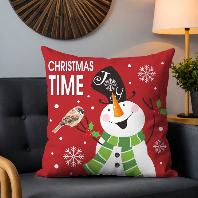 Niedlicher Whimsischer Schneemann Weihnachtsfeiert Kissen (Von Creator hochgeladen)