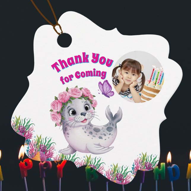 Niedlicher Whimsischer Seelöwe Foto Geburtstag Geschenkanhänger (Von Creator hochgeladen)