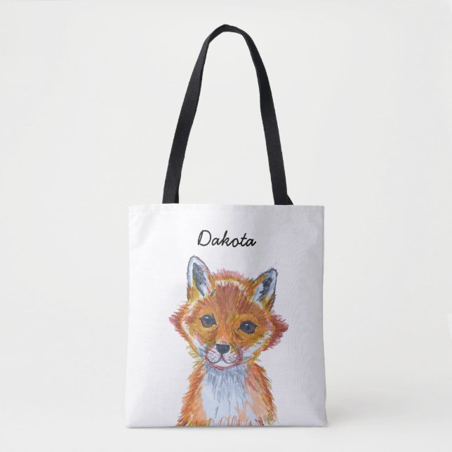 Niedlicher whimsischer Wasserfarbenfox Personalisi Tasche (Vorderseite)