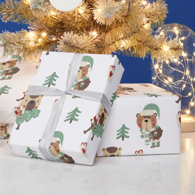 Niedlicher Whimsischer Weihnachtsbär Geschenkpapier (Feiertage)