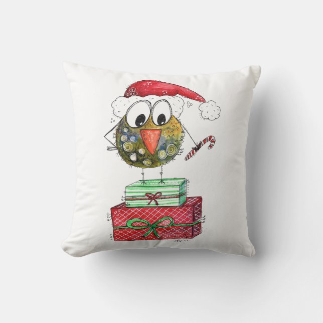 Niedlicher Whimsischer Weihnachtsbird Kissen (Vorderseite)