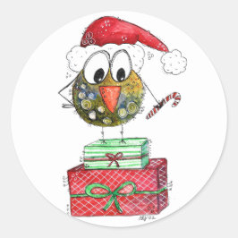 Niedlicher Whimsischer Weihnachtsbird Runder Aufkleber
