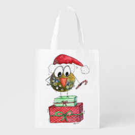 Niedlicher Whimsischer Weihnachtsbird Wiederverwendbare Einkaufstasche