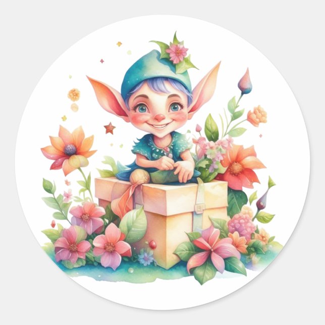 Niedlicher Whimsischer Weihnachtself Runder Aufkleber (Vorderseite)