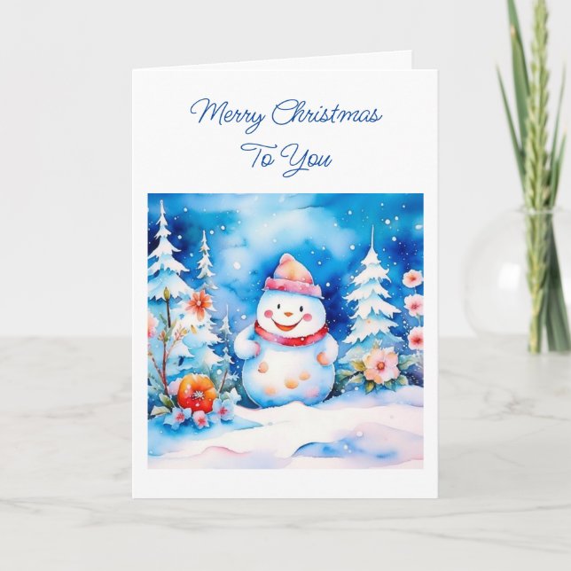 Niedlicher Whimsischer Weihnachtsschneemann Karte (Vorderseite)
