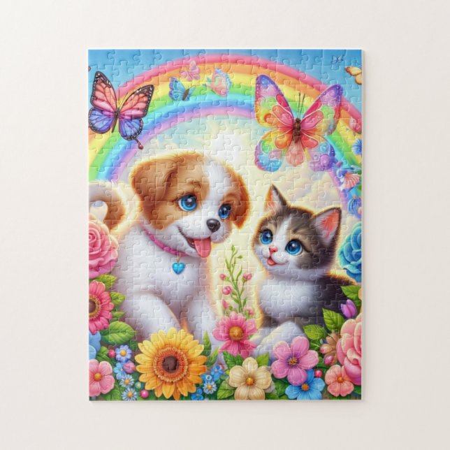 Niedlicher/whimsischer Welpe/Kätzchen Regenbogen (Vertikal)