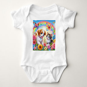 Niedlicher/whimsischer Welpe/Kätzchen Regenbogen Baby Strampler