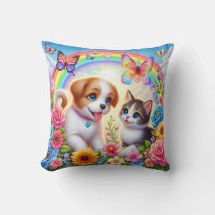 Niedlicher/whimsischer Welpe/Kätzchen Regenbogen Kissen
