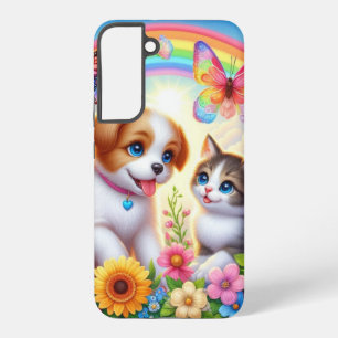 Niedlicher/whimsischer Welpe/Kätzchen Regenbogen Samsung Galaxy Hülle