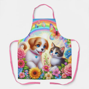 Niedlicher/whimsischer Welpe/Kätzchen Regenbogen Schürze