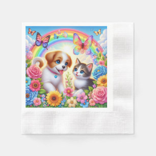 Niedlicher/whimsischer Welpe/Kätzchen Regenbogen Serviette
