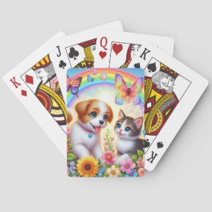 Niedlicher/whimsischer Welpe/Kätzchen Regenbogen Spielkarten