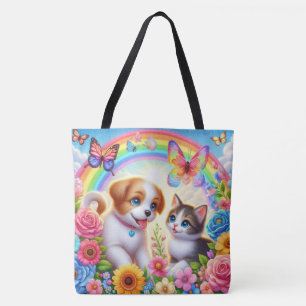 Niedlicher/whimsischer Welpe/Kätzchen Regenbogen Tasche