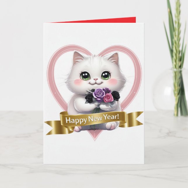 Niedlicher White Cat Calendar 2025 Personalisiert Karte (Vorderseite)