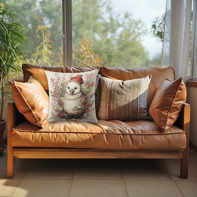 Niedlicher White Christmas Bird mit Red Hat Kissen (Von Creator hochgeladen)