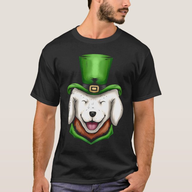 Niedlicher White Dog Golden Retriever Green Hat St T-Shirt (Vorderseite)