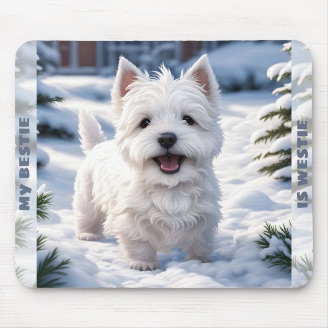 Niedlicher White Dog Westie Winter Snow Individuel Mousepad (Vorne)