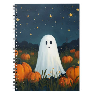 Niedlicher White Ghost mit Pumpkins Notizblock