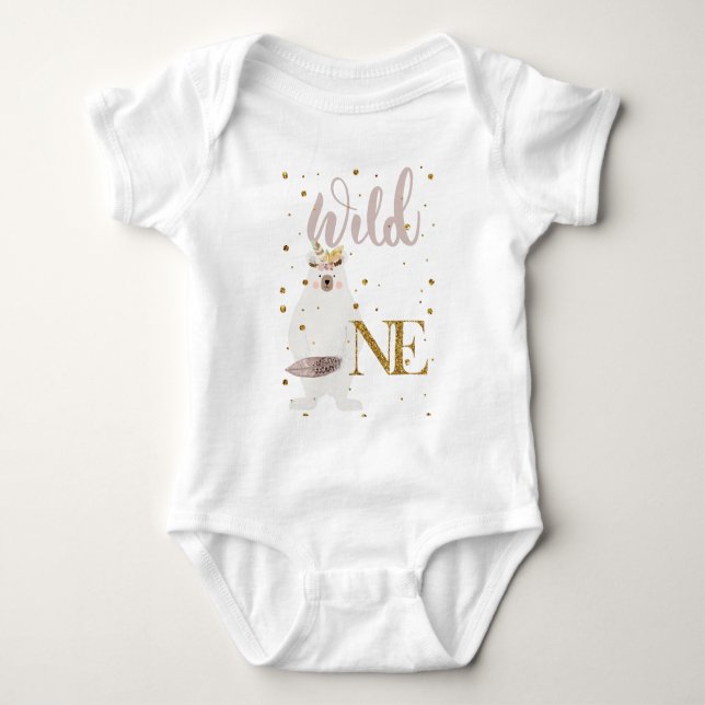 Niedlicher Wild One Girl Glitzer Weißer Bär Baby Strampler (Vorderseite)