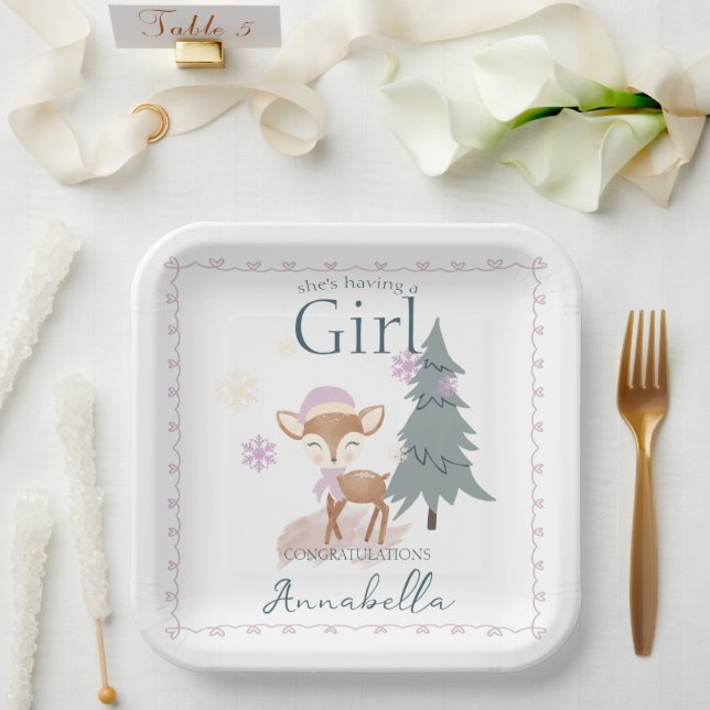 Niedlicher Winter Baby Deer Female Fawn Pappteller (Hochzeit)