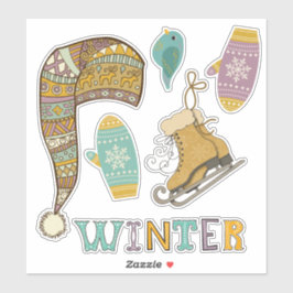 Niedlicher Winter Collage Eis Skate Strick Strumpf Aufkleber