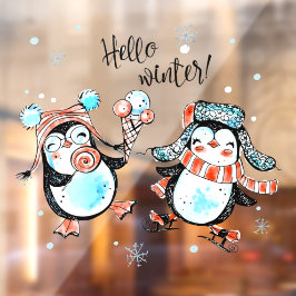 Niedlicher Winter Happy Pinguin's Shop Fensteraufkleber