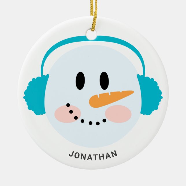 Niedlicher Winter Personalisiert Snowman Fantastis Keramik Ornament (Vorne)