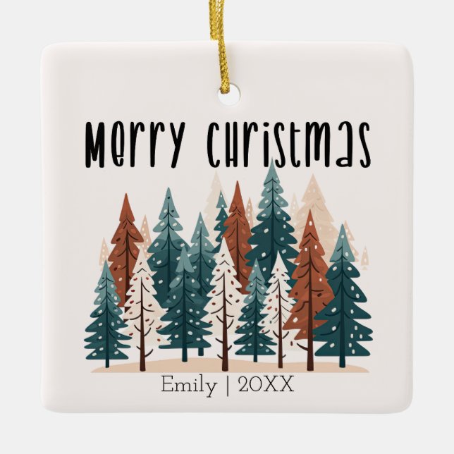 Niedlicher Winter Pine Woodland Weihnachten Keramikornament (Vorderseite)