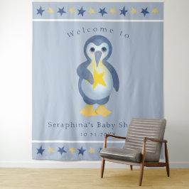 Niedlicher Winter Pinguin Baby Dusche Party Hinter Wandteppich