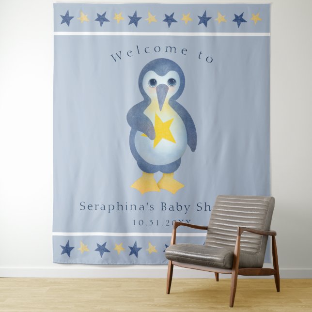 Niedlicher Winter Pinguin Baby Dusche Party Hinter Wandteppich (Beispiel)