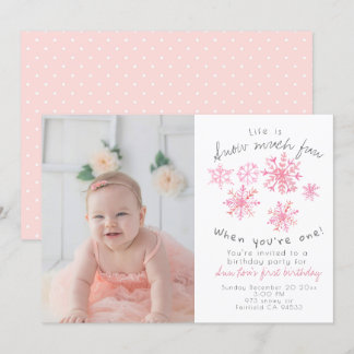 Niedlicher Winter Pink Snowflake 1. Geburtstag ein Einladung