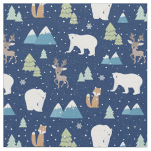 Niedlicher Winter Polar Bär Blauer Weihnachtsurla Stoff