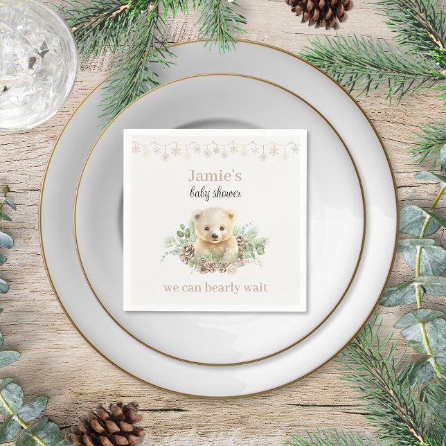 Niedlicher Winter-Polar-Bärengeschlecht - Neutrale Serviette (cute creamy white beige polar bear winter baby shower cocktail napkins personalized christmas theme)