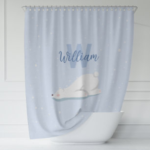 Niedlicher Winter-Polarbär Individuelle Name Kinde Duschvorhang